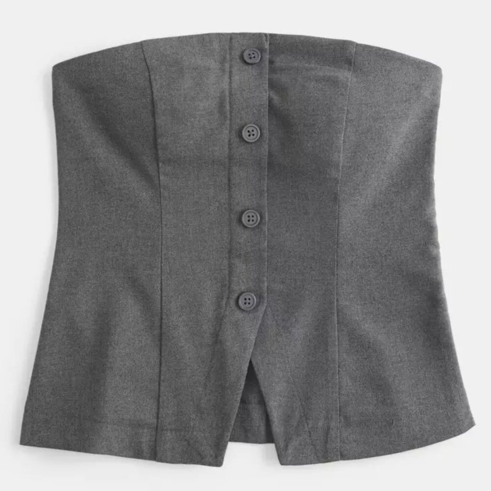 Hollister Button-Through Tube Top / heather grey / Size M - 340-292-00068-112
